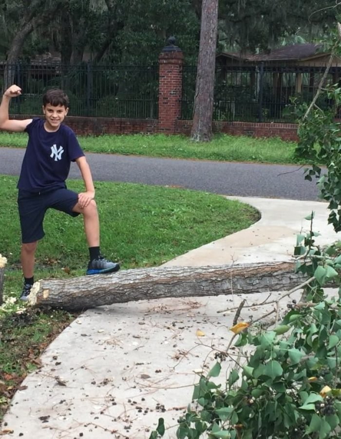 His first time cutting a tree! It took him several days, but he did it!